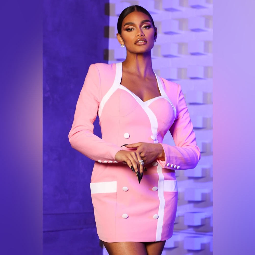 Pink and White Mini Blazer Dress